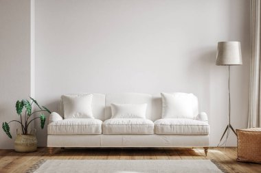 Living room interior background in farmhouse style, 3d render