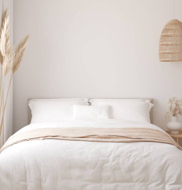 Home mockup, bedroom interior background, Coastal style, 3d render