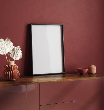 Mockup frame close up in interior background, 3d render