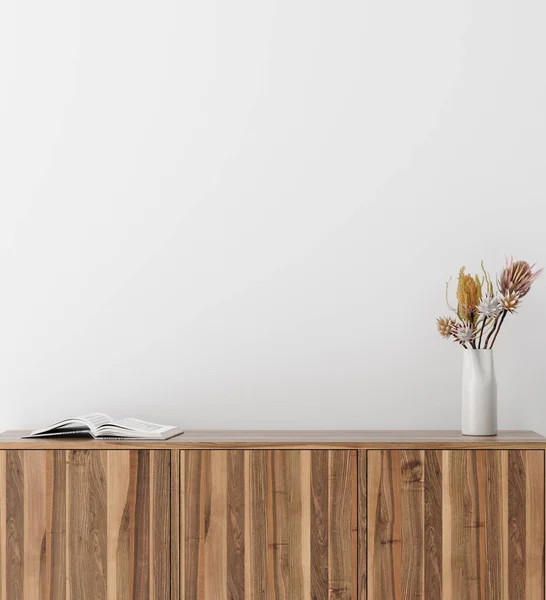 Living room interior, blank wall mockup, 3d render