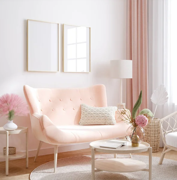 Home Interior Room Light Pastel Colors Scandi Boho Style Render — Φωτογραφία Αρχείου