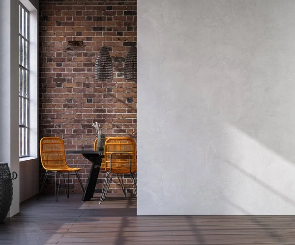 Living room loft in industrial style, 3d render