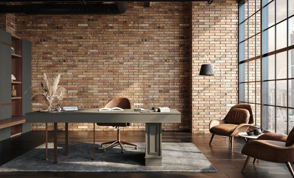 Modern Office Interior Loft Industrial Style Render — Stok fotoğraf