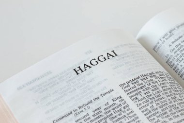 Haggai yakın plan İncil 'i aç. Eski Ahit Kutsal Kehaneti. Tanrı 'nın sözlerini inceliyorum. İncil 'deki inanç ve güven kavramı.