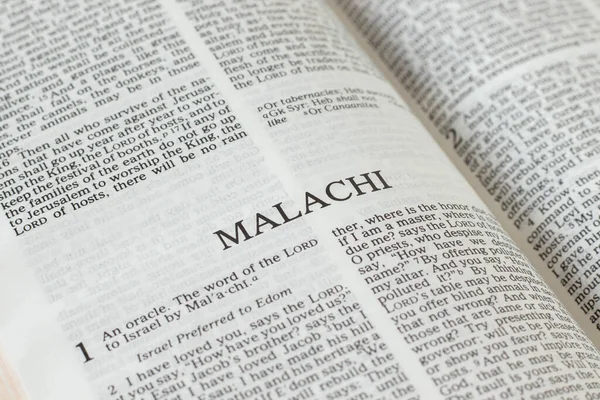 Malachi Open Holy Bible Book Close Old Testament Scripture Prophecy — Stock Photo, Image