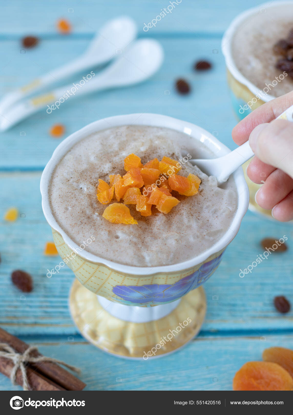 Creamy Homemade White Rice Pudding Sutlac Topped Dried Apricots