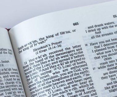 Kral Hezekiah 'ın duası, Kutsal Kitap' tan Eski Ahit. İncil 'deki iyileşme, kurtuluş ve Tanrı' dan kurtuluş kavramı. Yakın çekim..