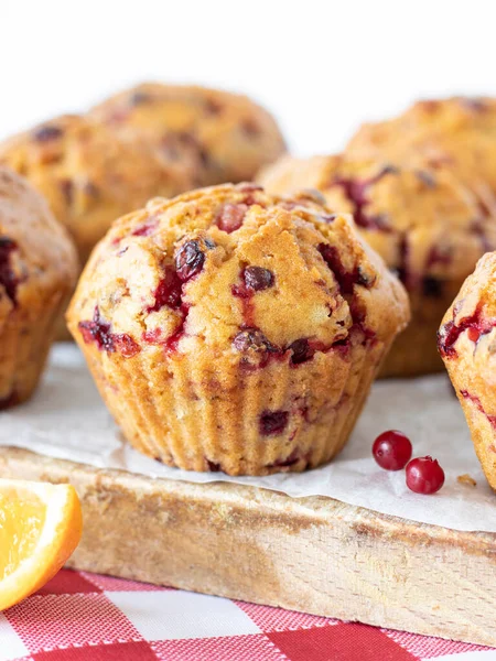 Cranberry Orange Muffin Wooden Table White Background Vertical Shot Closeup Royalty Free Stock Photos