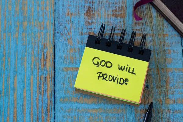 God Provide Handwritten Text Note Small Notebook Closed Holy Bible — Stock Photo, Image