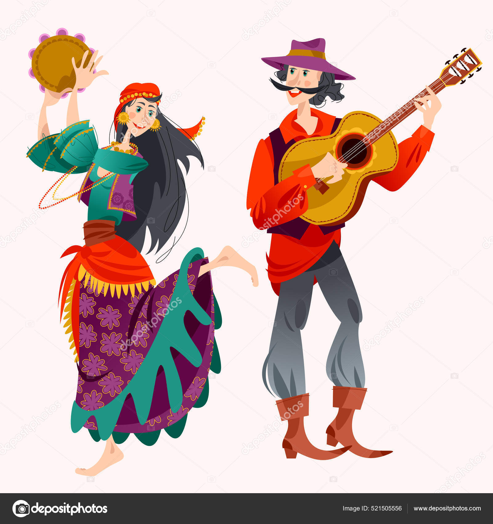 Dança Românica Roma Menina Cigana Dançando Com Pandeiro Homem