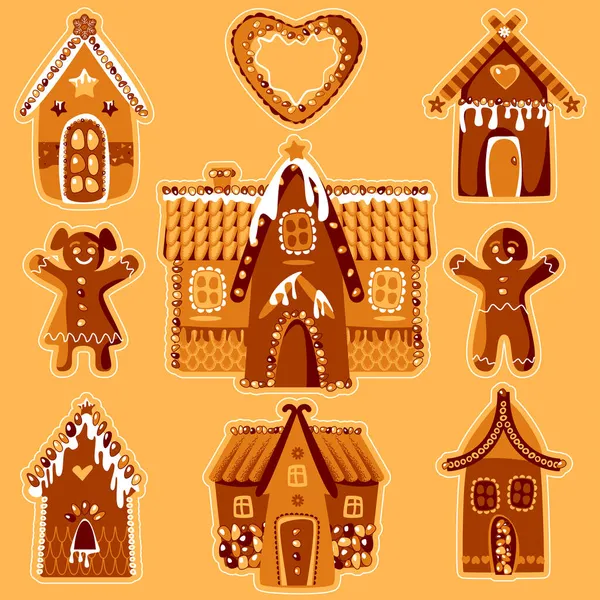 Várias Casas Gengibre Biscoitos Gengibre Festivos Tradição Natal — Vetor de Stock
