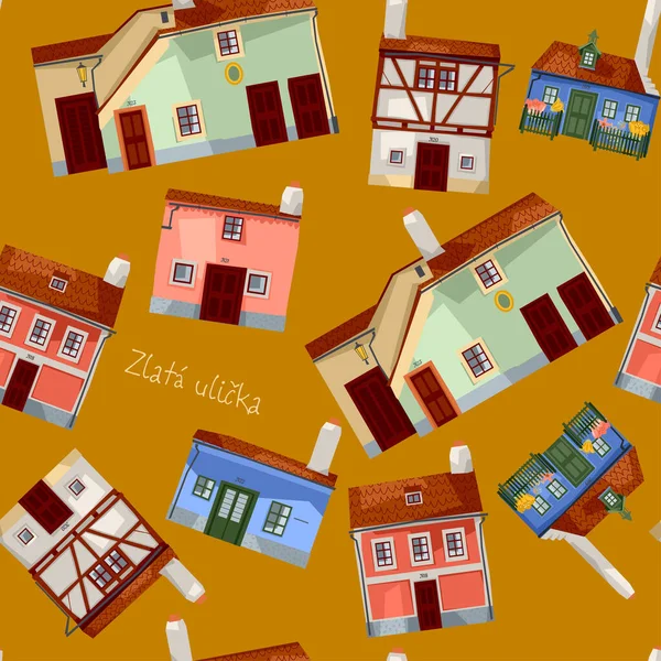 Golden Lane Zlat Ulika Com Casas Coloridas Castelo Praga Padrão — Vetor de Stock