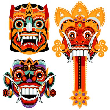 Geleneksel Barong Maskeleri (panter benzeri yaratık). Bali, Endonezya. 