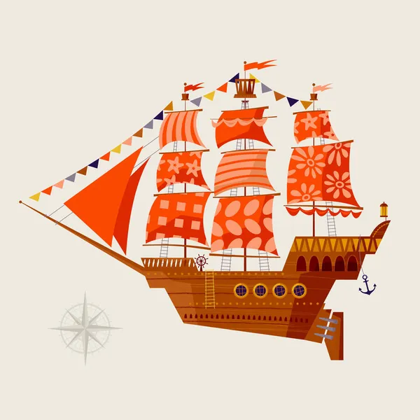 Vecchio Veliero Collezione Nautica Illustrazione Vettoriale — Vettoriale Stock