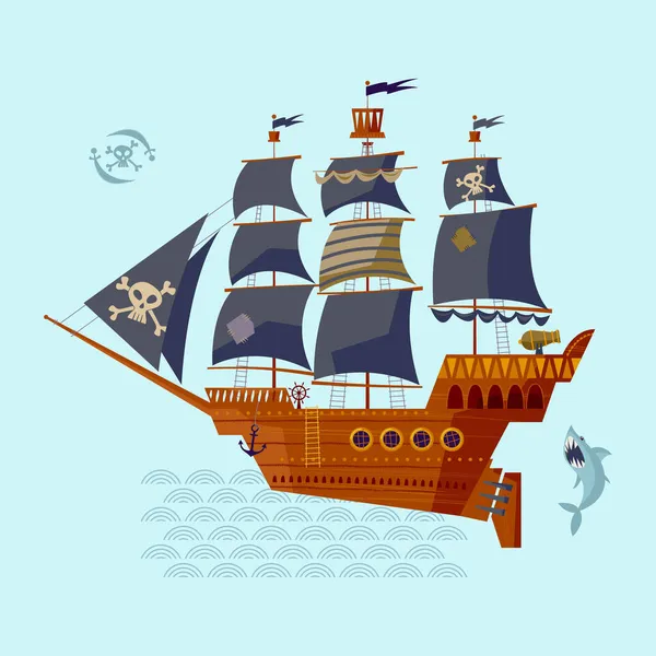 Pirate Ship Nautical Collection Vector Illustration — Stock Vector