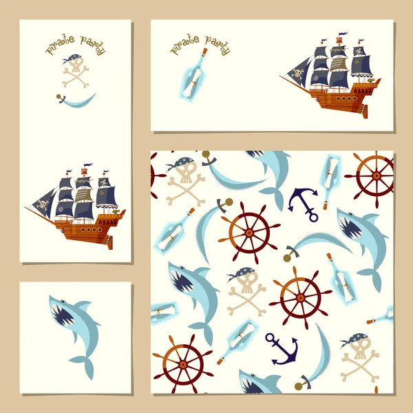 Conjunto Cartas Universais Para Partido Pirata Modelo Ilustração Vetorial — Vetor de Stock