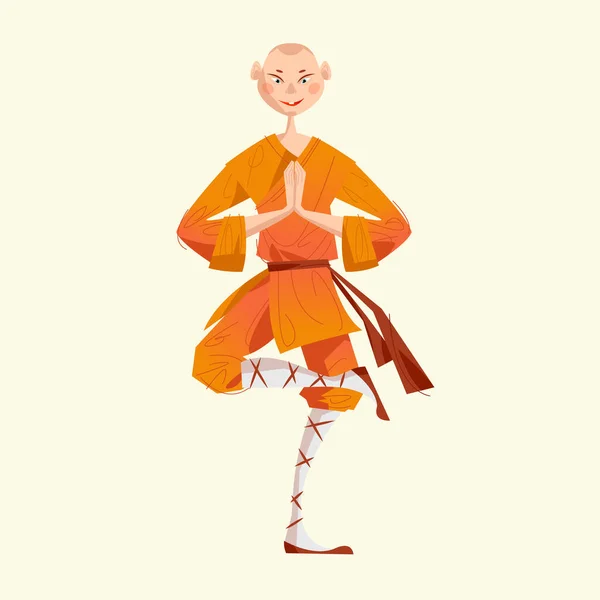 Lächelnder Shaolin Mönch Kung Meditieren Vektorillustration — Stockvektor