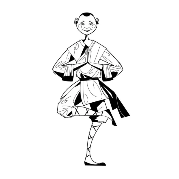 Lächelnder Shaolin Mönch Schwarz Weiß Vektorillustration — Stockvektor