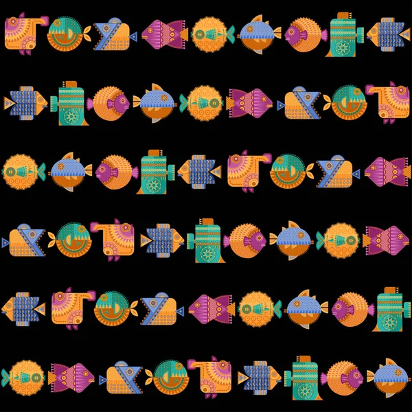 Разноцветная Декоративная Рыба Геометрическом Стиле Бесшовный Рисунок Фона — стоковый вектор
