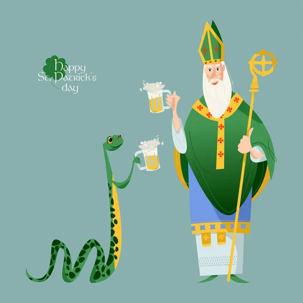 São Patrício Apóstolo Irlanda Uma Cobra Segurando Jarros Cerveja Santo — Vetor de Stock