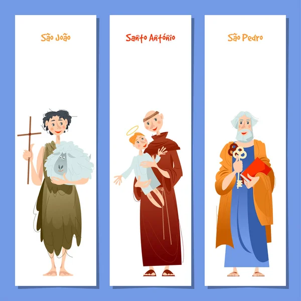 Ensemble Cartes Vœux Universelles Signets Avec Saint Antoine Saint Jean — Image vectorielle