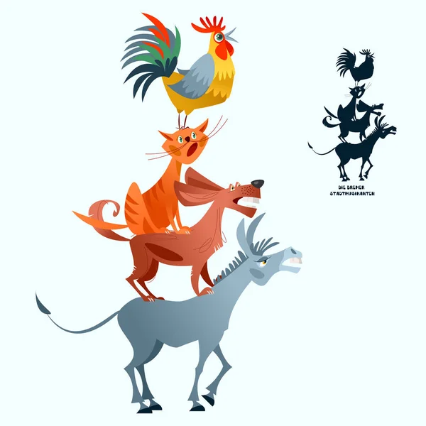 Bremen Town Musicians German Die Bremer Stadtmusikanten German Fairy Tale — 图库矢量图片