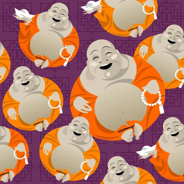 Feng Shui Talisman Hotei Happy Buddha Seamless Background Pattern Vector — стоковый вектор