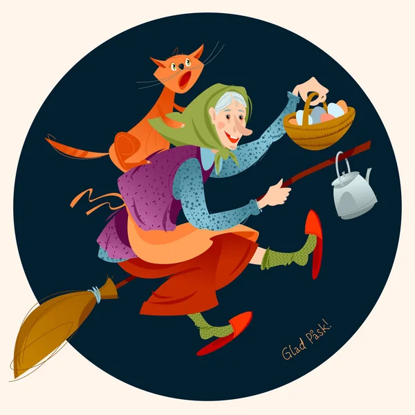 Befana Old Woman Flying On A Broomstick With A Basket Of Gifts For
