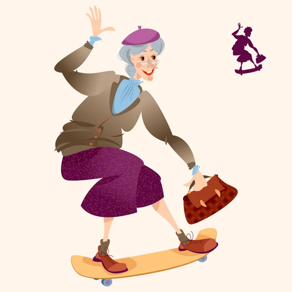 Nonna Dello Skateboard Illustrazione Vettoriale — Vettoriale Stock