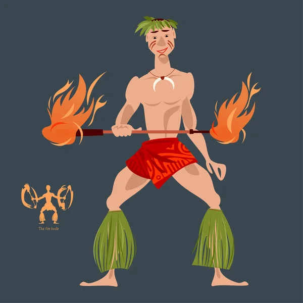 Danseuse Polynésienne Performance Incendie — Image vectorielle