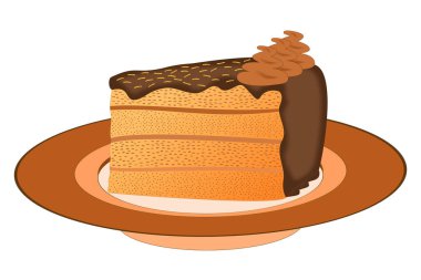 Çikolata kremalı, açık kahverengi kremalı ve kahverengi tabakta sarı süslemeli bir kek.