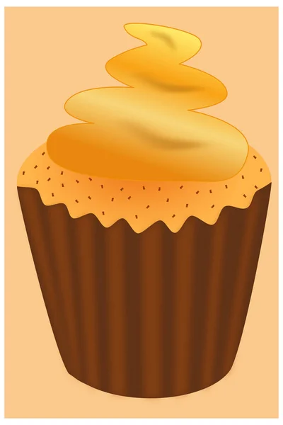 Dessert Brun Forme Cupcake Avec Glaçage Jaune Décoration Brune — Image vectorielle