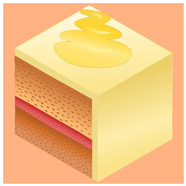 Cube Dessert Avec Glaçage Massepain Crème Fouettée Sur Dessus — Image vectorielle