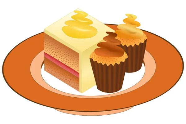 Dessertkuben Med Marsipan Glasyr Och Två Desserter Form Korg Med — Stock vektor