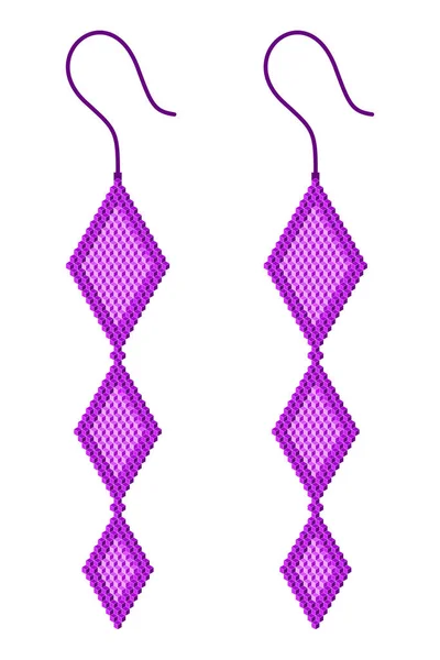 Dos Pendientes Color Púrpura Claro Oscuro Hechos Cuadrados Forma Rombo — Vector de stock