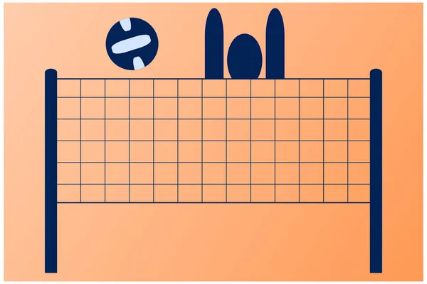 Volleyball Symbol Blau Auf Orangefarbenem Hintergrund Spieler Netz Und Ball — Stockvektor