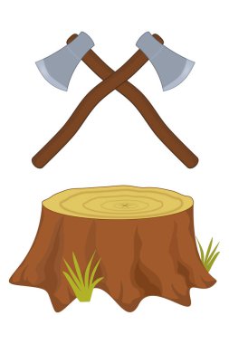 Keskinleştirilmiş iki balta kütüğün üstündeki boşlukta karşı karşıya.