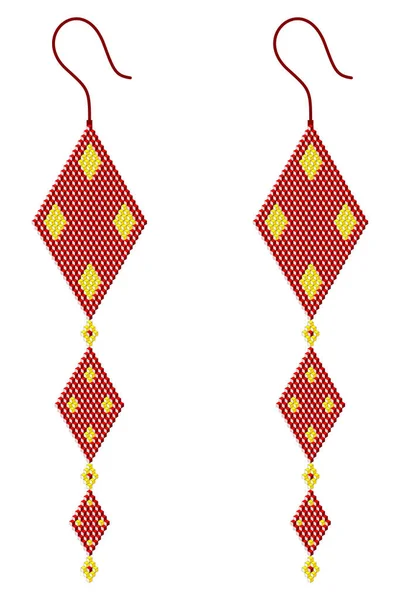 Dos Pendientes Rojo Amarillos Hechos Cuadrados Forma Rombo Cuelgan Uno — Archivo Imágenes Vectoriales