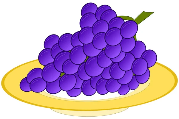 Grape Wine Purple Berries Yellow Plate — ストックベクタ
