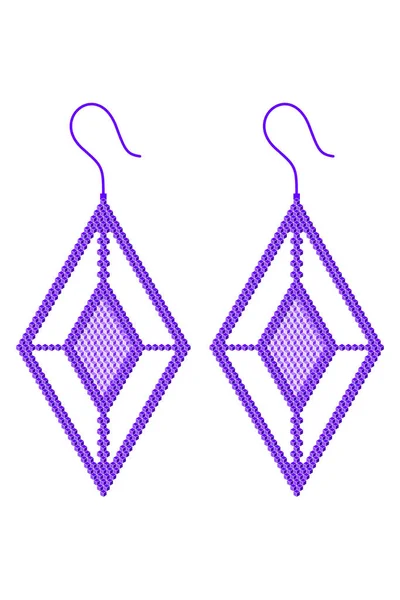 Dos Pendientes Forma Rombo Púrpura Oscuro Claro Con Hueco Hecho — Vector de stock