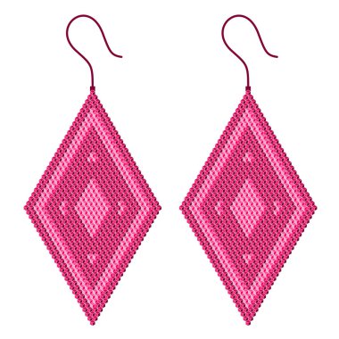 Two rhombus-shaped earrings in light and dark pink made of 3D cubes