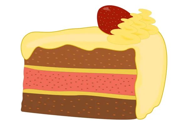 Piece Cake White Yellow Frosting Whipped Cream Strawberry — Image vectorielle