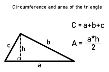 The graphic representation of the circumference and area of a triangle  with an equation