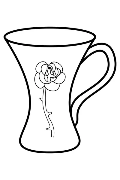 Icon Cup Tea Coffee Drawing Rose — ストックベクタ