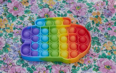 Çiçeklerden örülmüş bir battaniyenin üzerine koy. Çocuk oyuncağı.. 