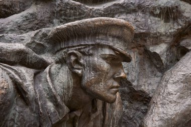 The concrete and bronze monument of soldiers of World War 2. 