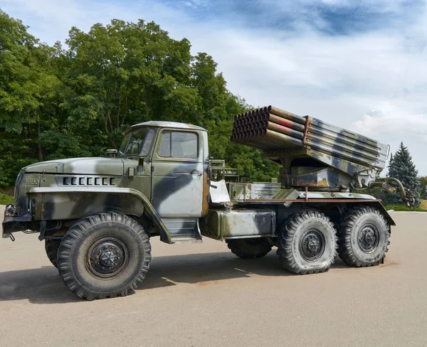 Auto transport with a missile system. Rocket system. Military themes.