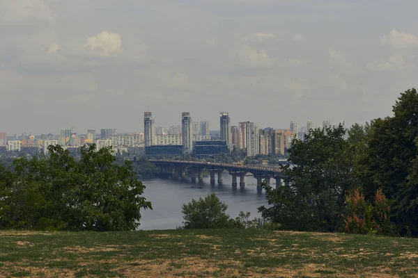 Landscape City Kiev Dnipro River Bridge — Foto Stock