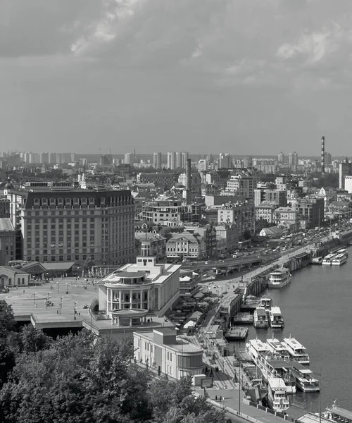 Landscape City Kyiv Black White Photo — ストック写真