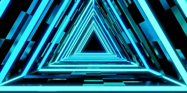 Tecnologia Túnel Laser Porta Corredor Triangular Luz Néon Ilustração — Fotografia de Stock